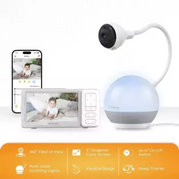 Chillax DM 610 vaizdo kūdikio stebėjimo monitorius su žirafos nuotaikos miego treneriu - 2,8 inch spalvotas LCD, 2,4 GHz FHSS, 300 m ryšio atstumas, naktinis matymas, dvipusis ryšys, temperatūros jutiklis, lopšinės, naktinė lemputė, montuojamas ant sienos, ba