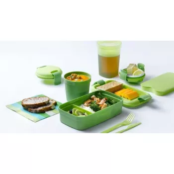 CURVER Lunch&Go stačiakampis maisto indas su stalo įrankiais 1,4L žalias