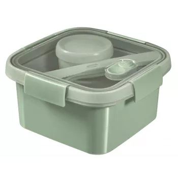 CURVER Food Container Lunch Kit Square 1.1L Smart Eco To Go 16x16x9cm Soft Green