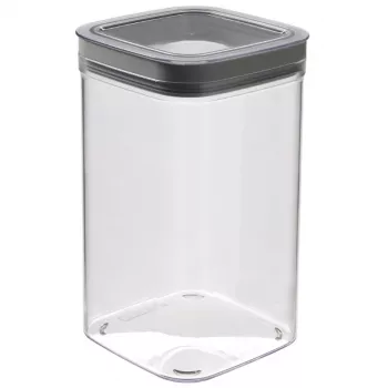 CURVER Dry Cube kvadratinis maisto laikymo indas 1,8L, permatomas su pilku dangteliu, hermetiškas ir nepralaidus