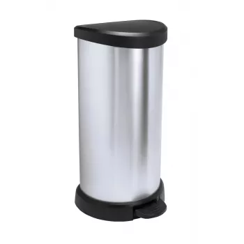 Curver Deco pedalinė šiukšliadėžė apvali 50L juoda sidabro metallic efektas
