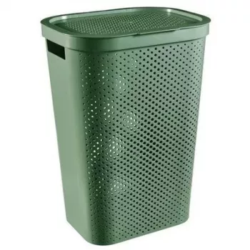 CURVER Infinity Recycled 60L skalbinių dėžė, žalia, 44x35x60 cm, ventiliuojama iš perdirbto plastiko su dangčiu ir rankenomis