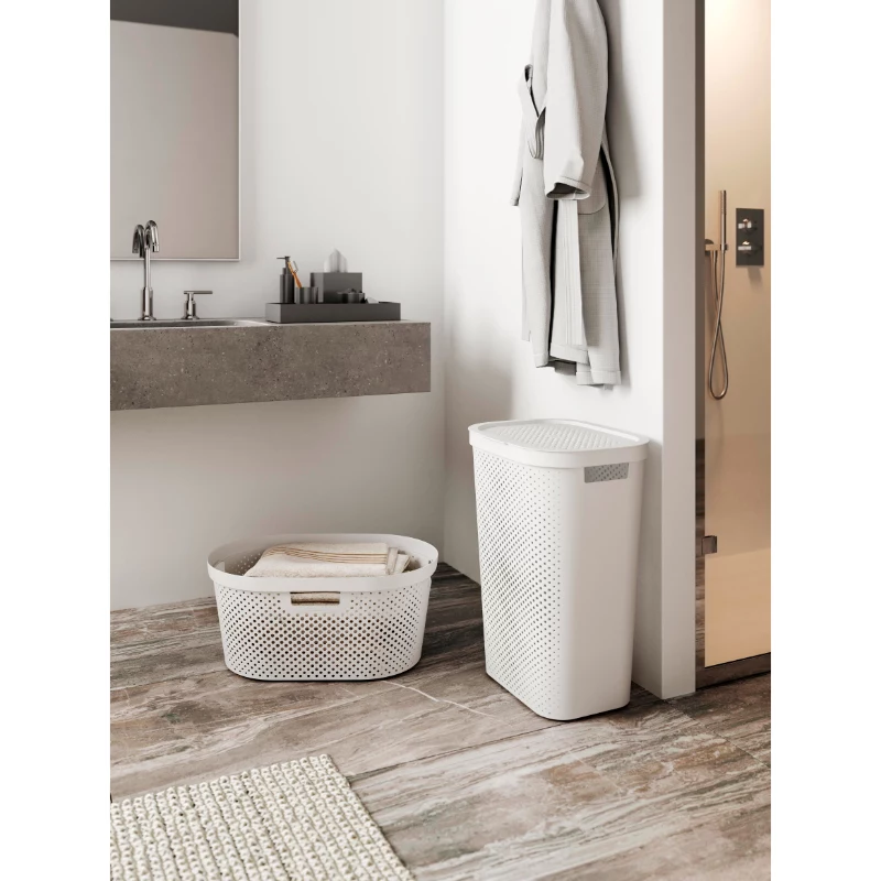 CURVER Infinity Recycled 60L skalbinių dėžė, žalia, 44x35x60 cm, ventiliuojama iš perdirbto plastiko su dangčiu ir rankenomis