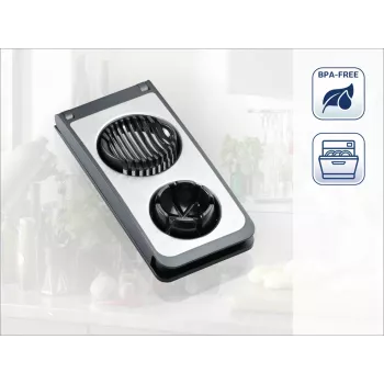 LEIFHEIT Egg Cutter Combi ProLine 2-in-1 slicer & wedger, nerūdijančio plieno vielos, neslystanti bazė, balta/pilka