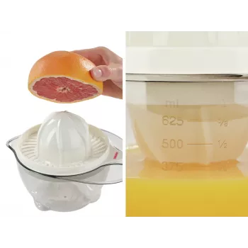LEIFHEIT rankinė citrusų sulčiaspaudė 0,5 L su 2 kūgiais, sieteliu, matavimo skale, neslystančiu pagrindu, tinka plauti indaplovėje