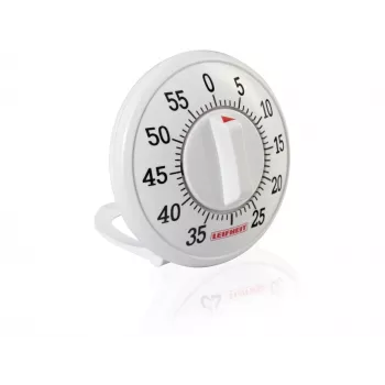 LEIFHEIT ComfortLine mechaninis virtuvės laikmatis, 60 minučių, suktukas, magnetinis, baltas/pilkas
