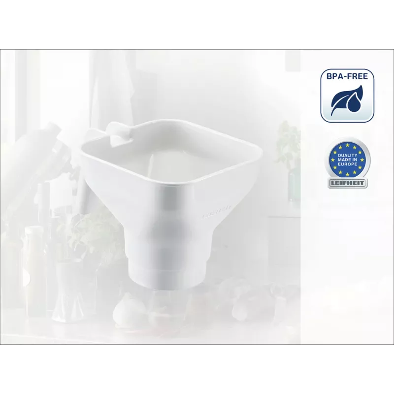 LEIFHEIT Virtuvės piltuvas su nuimamu smulkaus tinklelio filtru, 19 cm, baltas/permatomas