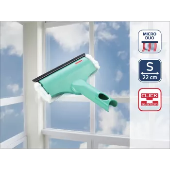 LEIFHEIT Window & Frame Cleaner 3in1 Mini micro duo - 20 cm mikrofilo galvutė su integruotu valytuvu, suderinama su Click System