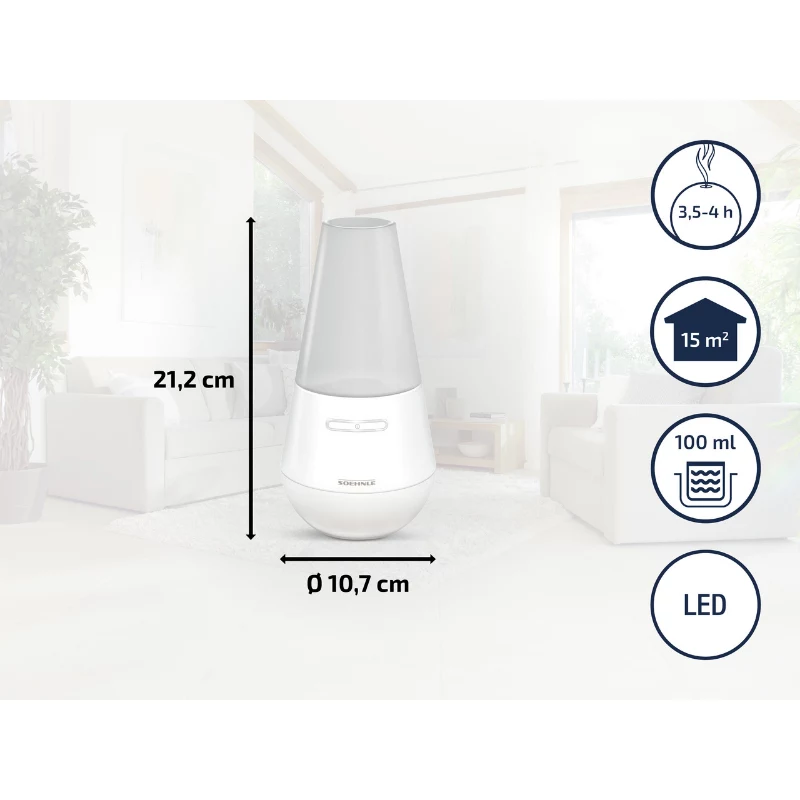 SOEHNLE Air Aromatizator Valencia ultragarsinis aromatinis difuzorius, 100 ml talpa, iki 4 val. veikimo, baltas/sidabrinis