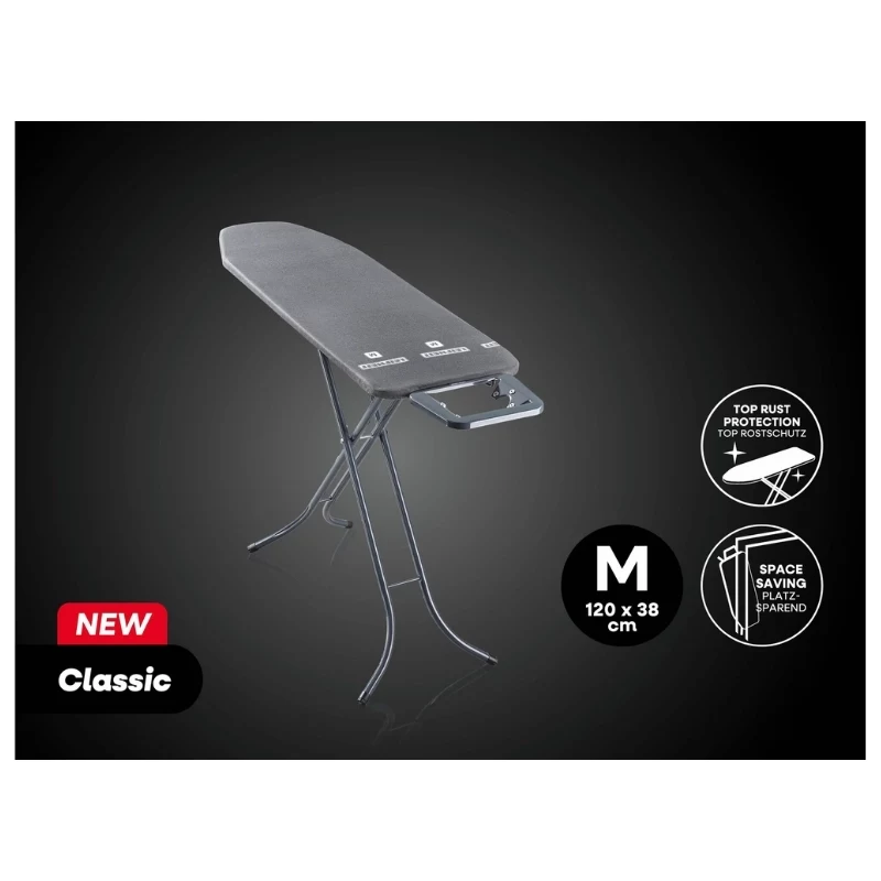 Leifheit Classic M lyginimo lenta, juoda, 120x38 cm, su fiksuotu lygintuvo laikikliu ir medvilniniu užvalkalu