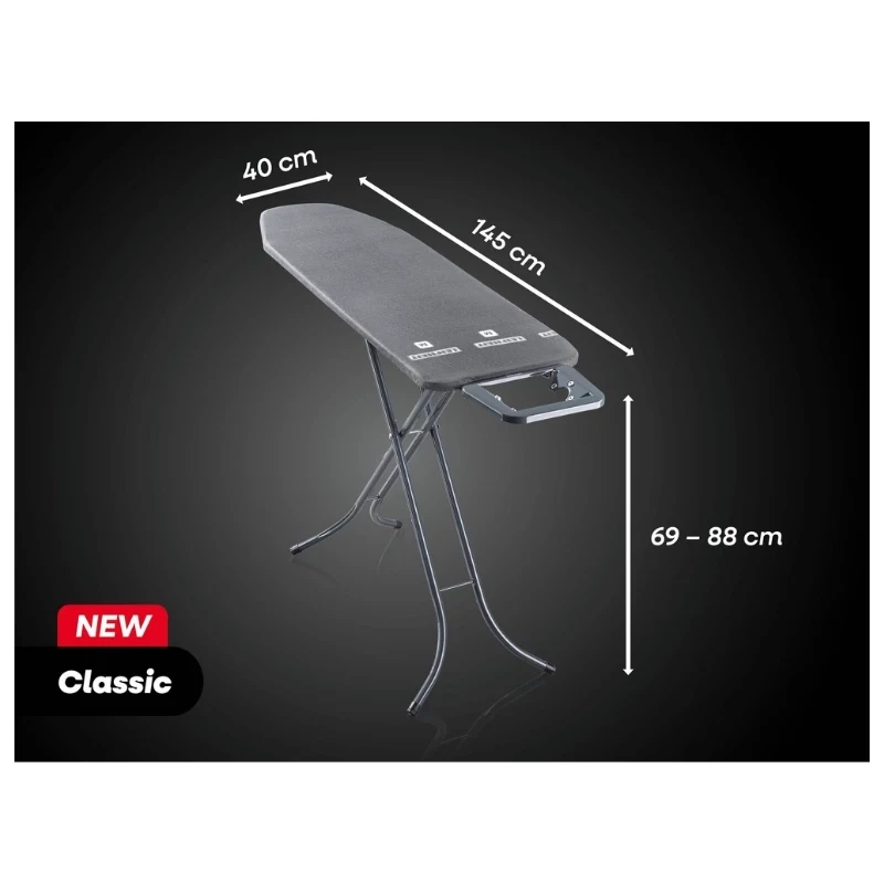 Leifheit Classic M lyginimo lenta, juoda, 120x38 cm, su fiksuotu lygintuvo laikikliu ir medvilniniu užvalkalu