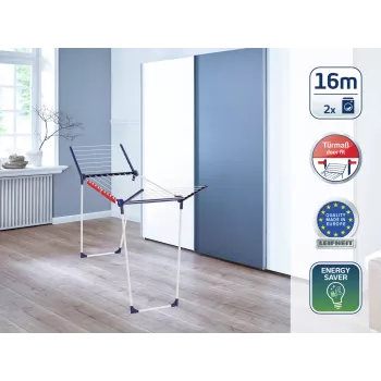 LEIFHEIT Pegasus 160 Solid Slim skalbinių džiovinimo stovas 16 m, sulankstomas, milteliniu būdu dažytas plienas, vidaus/lauko, juodas