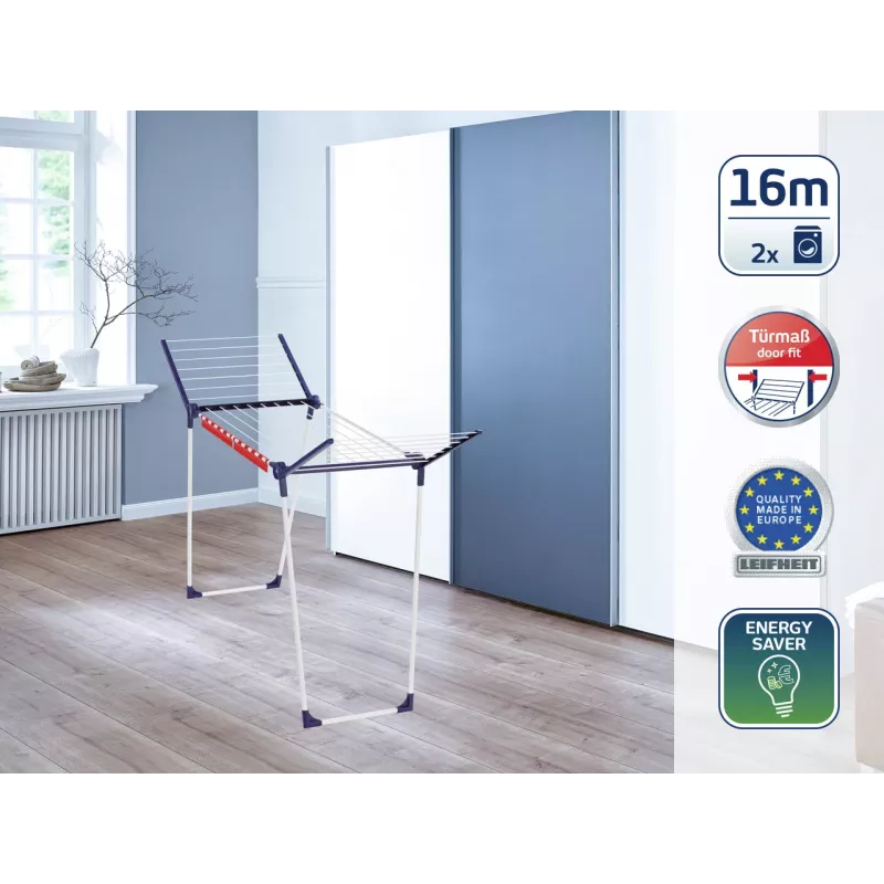 LEIFHEIT Pegasus 160 Solid Slim skalbinių džiovinimo stovas 16 m, sulankstomas, milteliniu būdu dažytas plienas, vidaus/lauko, juodas