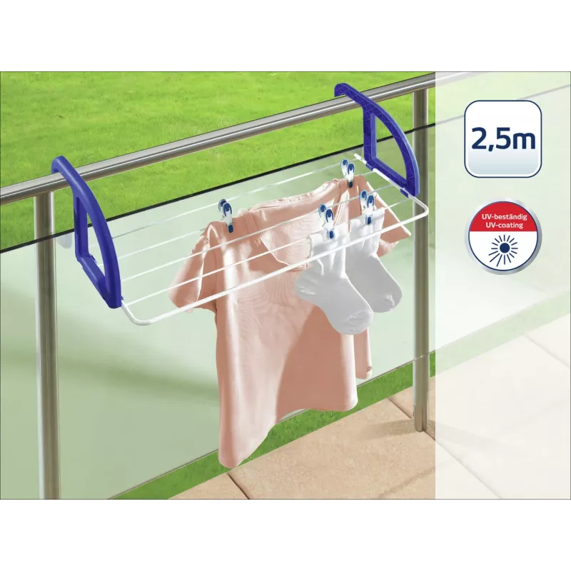 LEIFHEIT Classic Hanging Tumble Dryer 25 | 25 m džiovinimo ilgio | Grindinė skėtinė džiovykla | Dengtas plienas ir plastikas | Balta/Mėlyna | Vidaus/Lauko