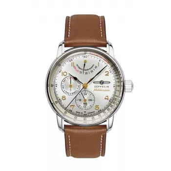 Zeppelin Mediterranee 96901 automatinis vyrų laikrodis 42mm mėlynu ciferblatu ir odiniu dirželiu