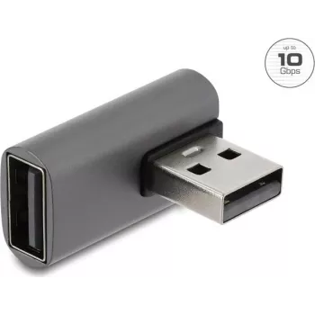 Delock USB 10 Gbps Type-A vyriškas į moterišką kairės pusės kampinis adapteris, aliuminio korpusas