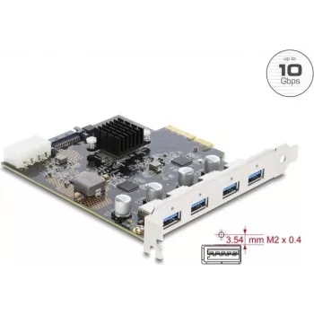 Delock PCI Express x4 kortelė su 4 x USB 10 Gbps USB Type-A dviejų kanalų