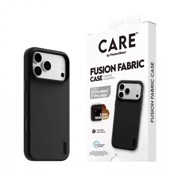 CARE by PanzerGlass Fusion Fabric Case juodas su MagSafe, skirtas iPhone 17 Pro Max