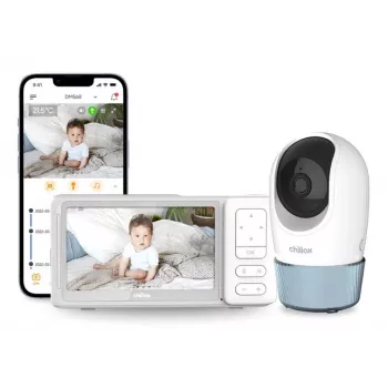 Chillax DM568 Wi-Fi ir FHSS vaizdo kūdikių stebėjimo monitorius su 5 inch ekranu, pasukama-pakreipiama kamera, naktinio matymo funkcija, dvipusiu ryšiu, temperatūros jutikliu, lopšinėmis ir Hubble programėle
