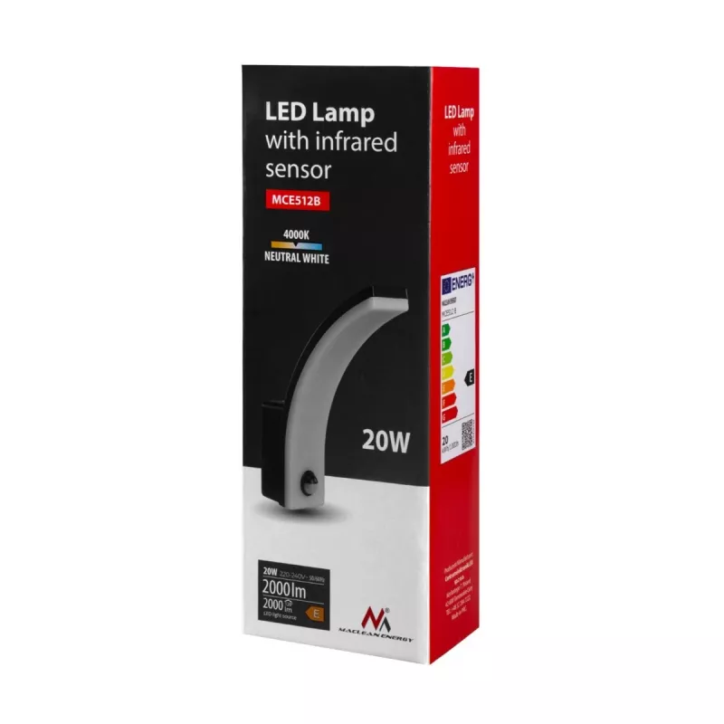 MACLEAN MCE512B LED lempa su judesio sensoriumi, 20W, 2000 lm, IP65