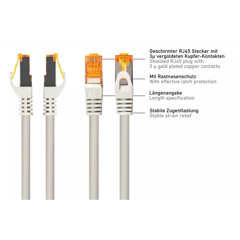 KABELMEISTER RJ45 tinklo kabelis Cat.7, itin lankstus TPE apvalkalas, be halogenų, pilkas, 0,25 m