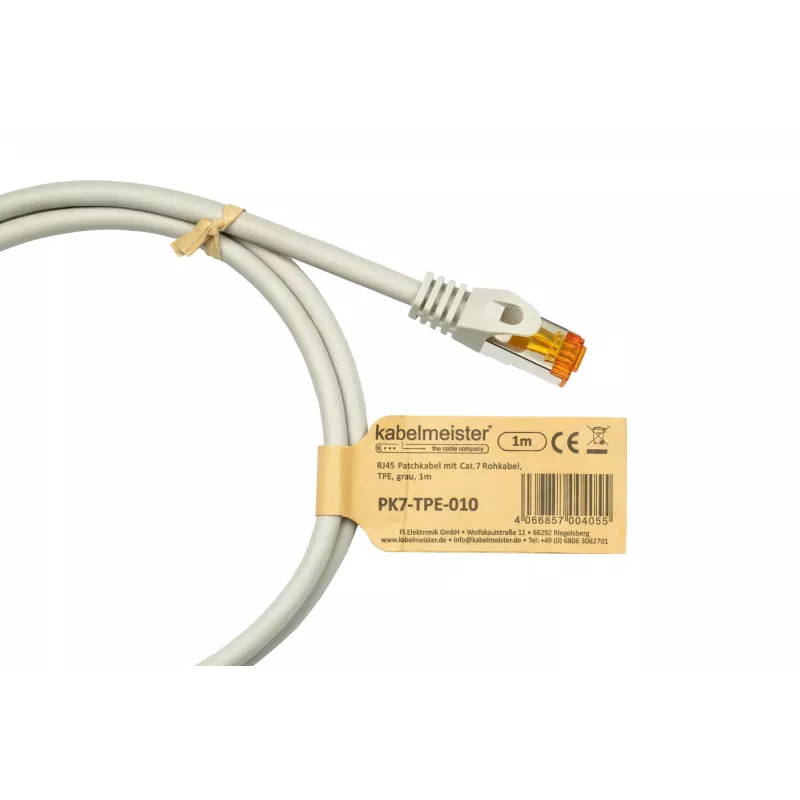 KABELMEISTER RJ45 tinklo kabelis Cat.7, itin lankstus TPE apvalkalas, be halogenų, pilkas, 0,25 m