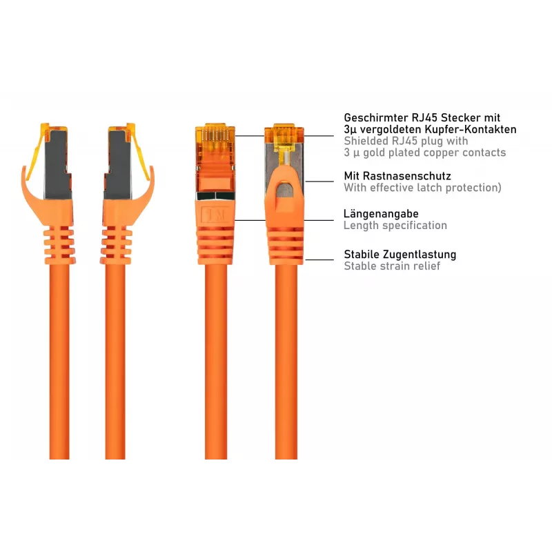 Kabelmeister Cat.7 S/FTP tinklo kabelis, RJ45, TPE, be halogenų, oranžinis, 2m