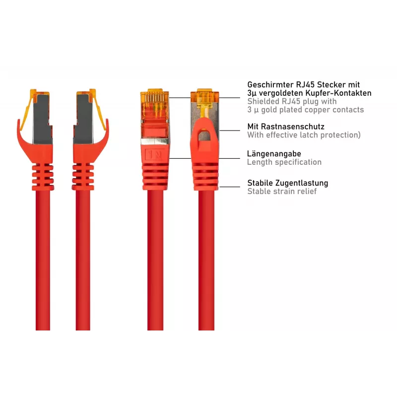 KABELMEISTER Cat.7 S/FTP tinklo kabelis, RJ45, TPE apvalkalas, be halogenų, raudonas, 7,5m