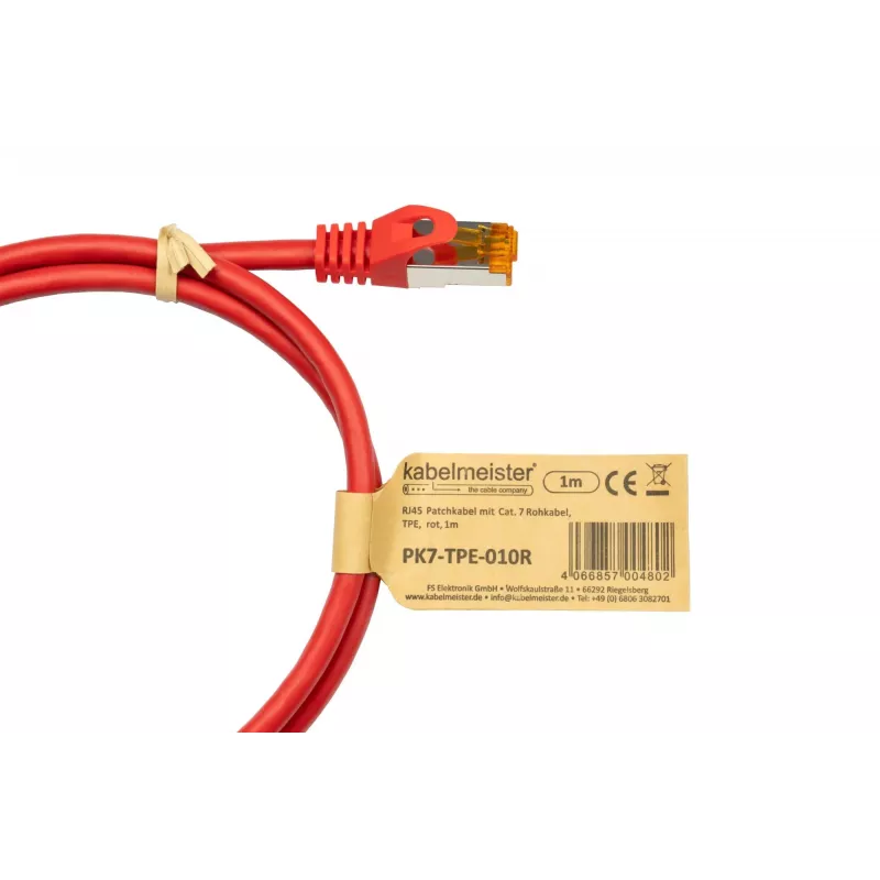KABELMEISTER Cat.7 S/FTP tinklo kabelis, RJ45, TPE apvalkalas, be halogenų, raudonas, 7,5m