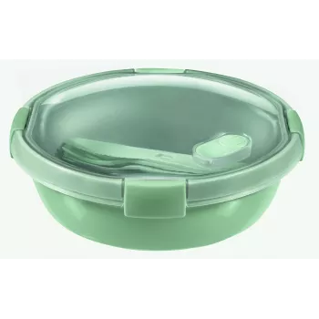 CURVER Smart Eco To Go apvalus maisto laikymo indas 1L, minkštai žaliu dangteliu ir permatomu perdirbto stiklo pagrindu, hermetiškas ir nepralaidus, tinkamas mikrobangų krosnelei, indaplovei ir šaldymo kamerai, Ø20x7cm