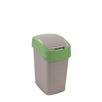CURVER Flip Bin 25L atliekų šiukšliadėžė, sidabrinė/žalia, stačiakampė, plastikinė, su atlenkiamu dangčiu, skirta virtuvei, biurui, vonios kambariui