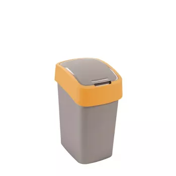 CURVER Flip Bin 25L šiukšlių dėžė, sidabrinis korpusas su geltonu dangčiu, polipropilenas, stačiakampė, skirta naudoti patalpose