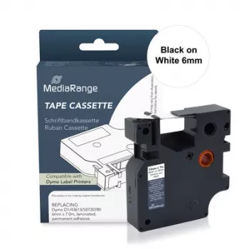 MediaRange D1 etikečių kasetė, skirta Dymo 43613/S0720780, 6mm x 7m, juoda ant baltos