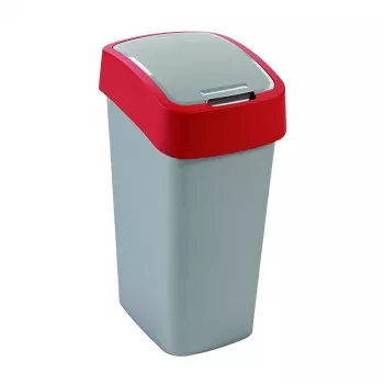 CURVER Flip Bin 45L atliekų kibiras, sidabrinis/raudonas, su atlenkiamu dangčiu