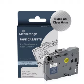 MediaRange etikečių juostos kasetė Brother TZ-111/TZe-111, 6mm, 8m, juoda ant permatomos