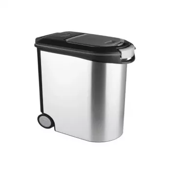 CURVER Pet Life 35L hermetiškas pašaro laikymo konteineris su ratukais, sidabrinės spalvos, talpina 12kg sauso pašaro, BPA-free plastikas