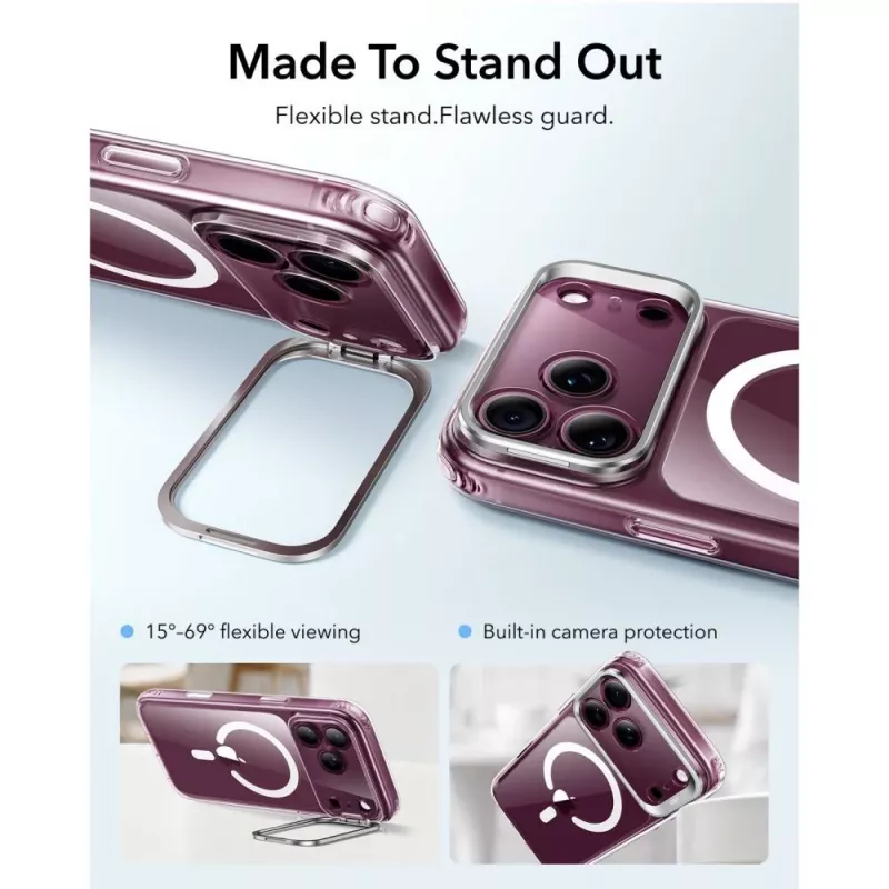 ESR Classic Hybrid Kickstand MagSafe dėklas iPhone 17 Pro / 18 Pro, permatomas