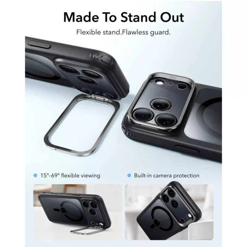 ESR Classic Hybrid Kickstand MagSafe dėklas iPhone 17 Pro Max / 18 Pro Max, permatomas/juodas