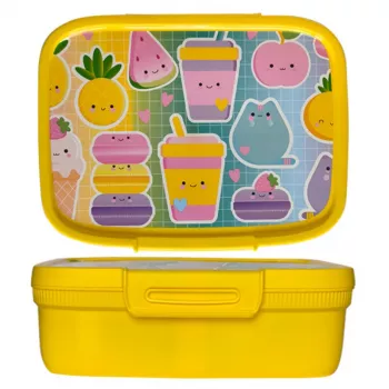 CURVER Snap Box stačiakampė maisto laikymo dėžutė su pertvara 1,8L geltona Kawaii