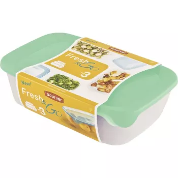 CURVER Fresh & Go stačiakampių maisto indų rinkinys, 3 dalių (2L + 1L + 0,5L), žalias