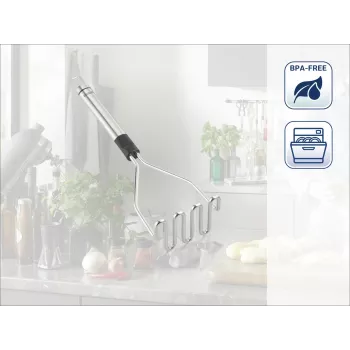 LEIFHEIT ProLine bulvių trintuvas 103032 – 18/10 nerūdijantis plienas, ergonomiška juoda rankena, plauti indaplovėje, 285 mm
