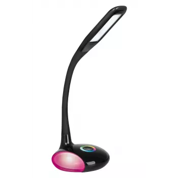 Activejet AJE-VENUS RGB juodas LED stalinis šviestuvas su RGB pagrindu, 7W pagrindinė šviesa, 3W RGB pagrindas, 400lm, 3000K/4500K/6000K, jutiklinis valdymas, lanksti ranka