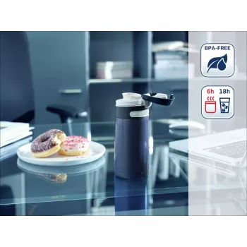 LEIFHEIT Thermos Flip 350 ml tamsiai mėlyna vakuuminė termo kelioninė stiklinė