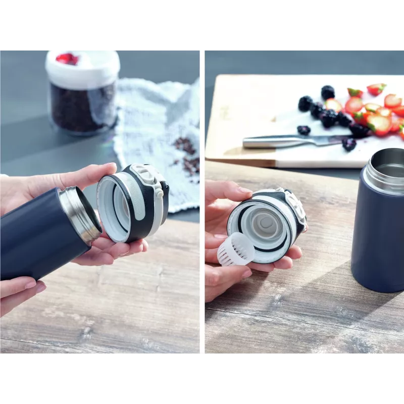 LEIFHEIT Thermos Flip 350 ml tamsiai mėlyna vakuuminė termo kelioninė stiklinė