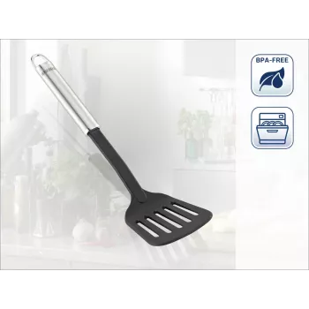 LEIFHEIT Sterling nailoninė mentelė su nerūdijančio plieno rankena, 33 cm, juoda/sidabrinė