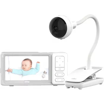 Chillax DM685 Wi-Fi/FHSS vaizdo kūdikio stebėjimo sistema su 5 inch tėvų bloku, 1080p kamera, pasukama-pakreipiama, naktinio matymo funkcija, dvipusis ryšys, temperatūros jutiklis, lopšinės, balta