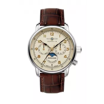 Zeppelin Mediterranee 96365_SET automatinis laikrodis, 42 mm, žalias saulės spindulių ciferblatas, rudi odiniai ir Milanese mesh apyrankės