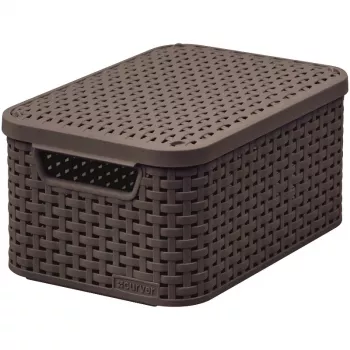 CURVER Style S dėžė su dangteliu, 29,1 x 19,8 x 14,2 cm, tamsiai ruda, 8,18 L, sulankstoma, metalinė kilpelė