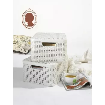CURVER Style M dėžė su dangčiu, 39,3 x 29,3 x 18,7 cm, kreminės spalvos, 21,6L, sulankstoma