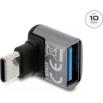 Delock USB 10 Gbps adapteris USB Type-C vyriškas į USB Type-A moteriškas, kampu į viršų, aliuminio korpusas
